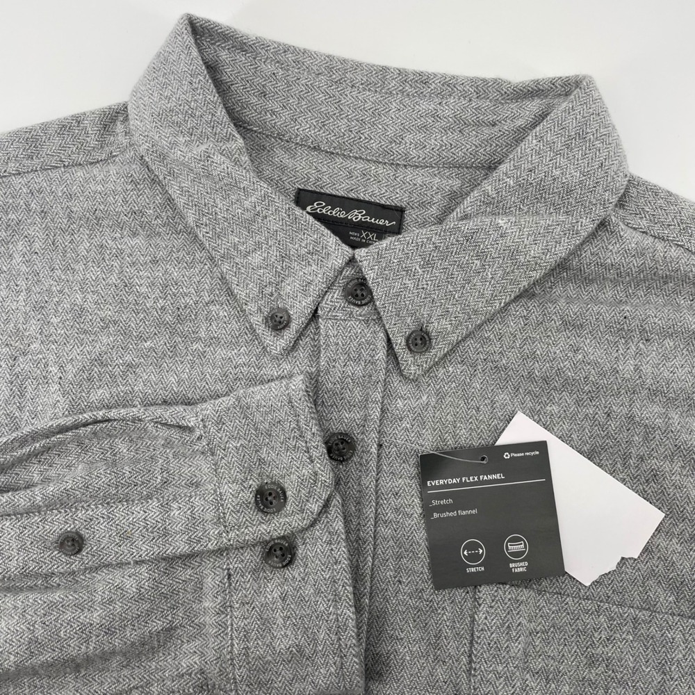 Eddie Bauer Men's Size XXL Everyday Flex Flannel Shirt Grey Button Down FLAW